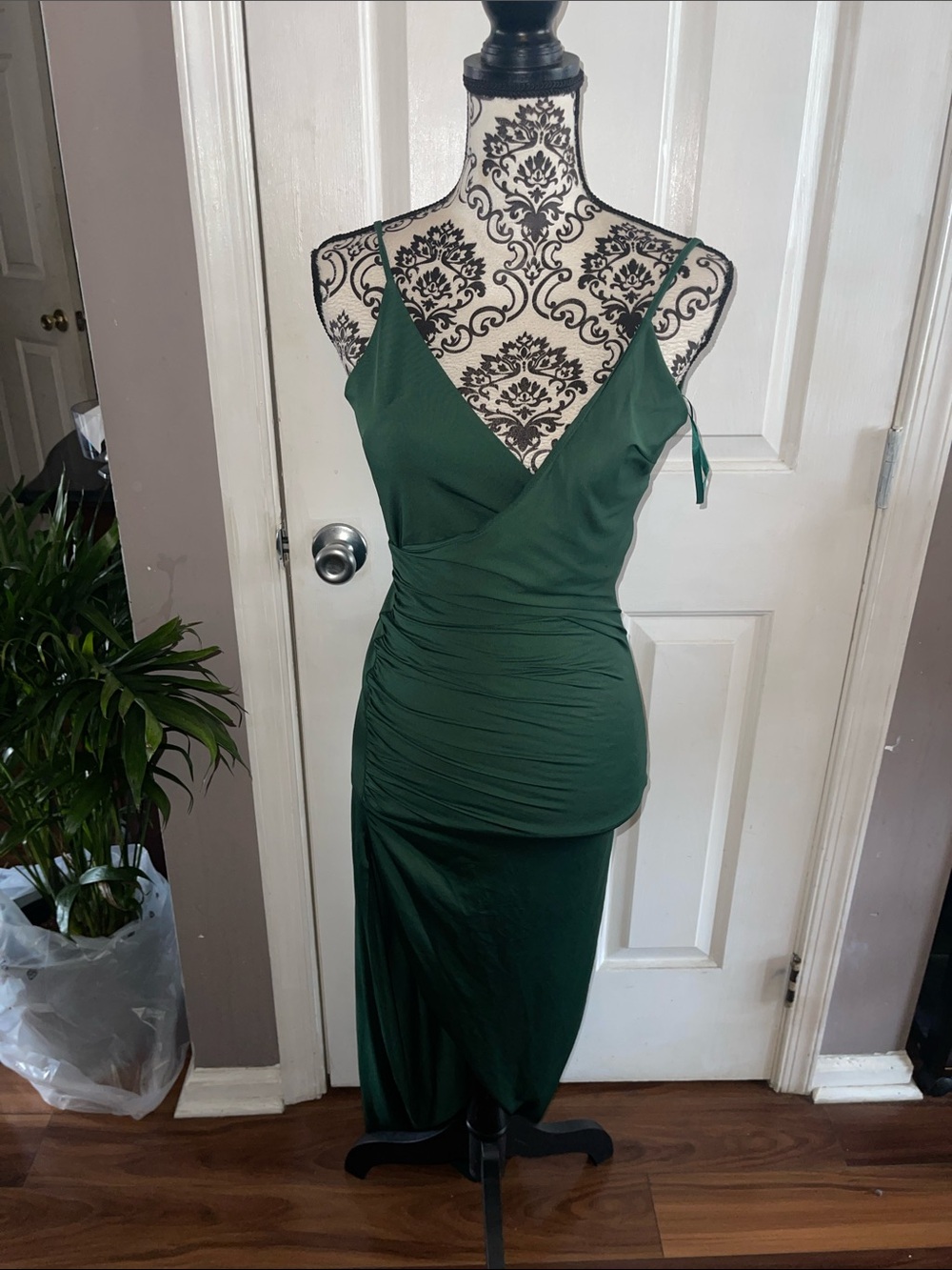 Hello Molly NWT Green Ruched Wrap Dress with draped back
